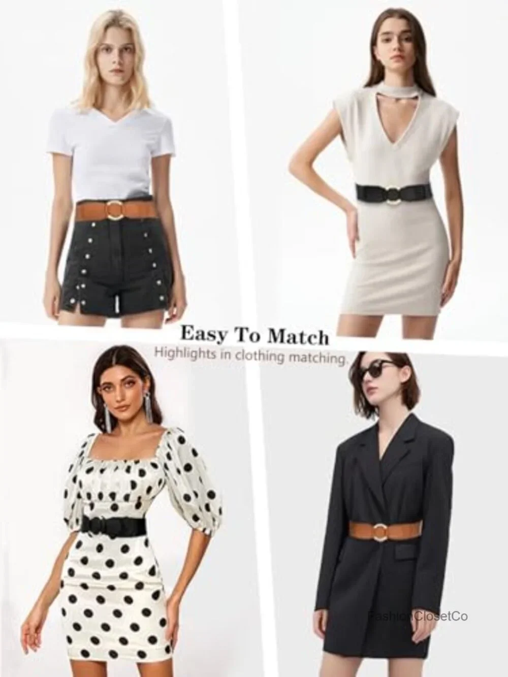 Women Elastic Stretch Waist Belt Faux Leather Metal Buckle
